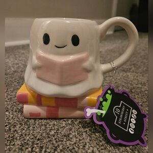 Ghost Mug Reading with Books Halloween Spooky Cute